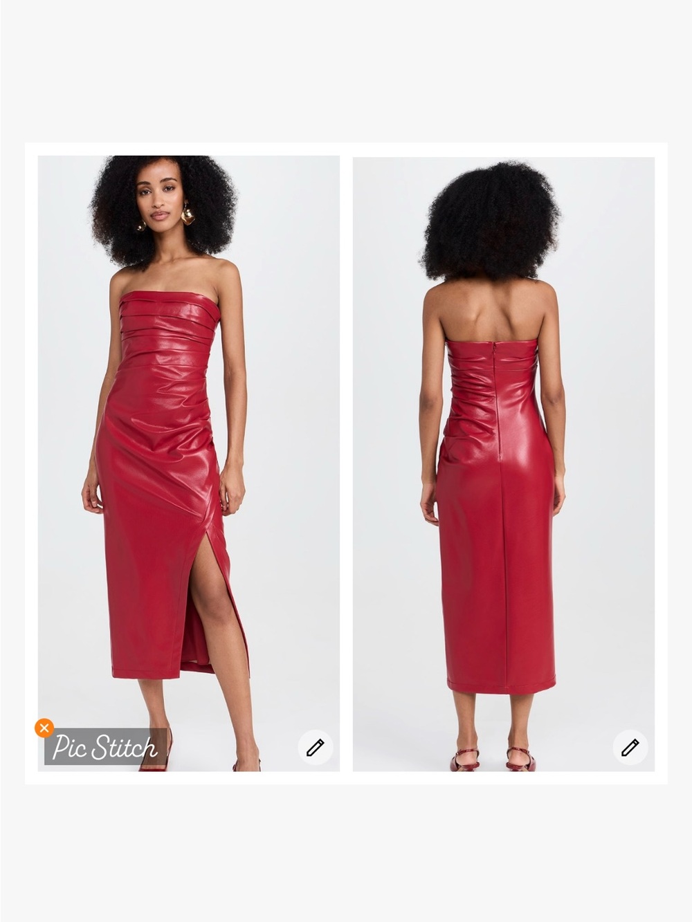 Cinq a Sept Vegan Leather Adira Strapless Midi Dress Red
